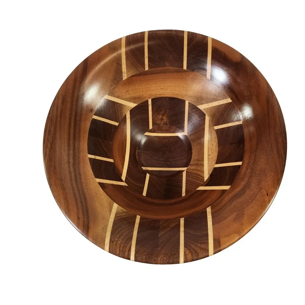 Hand Made Segmented Wood Bowl w Inlay Artist Signed Groom and Dated OOAK Turned